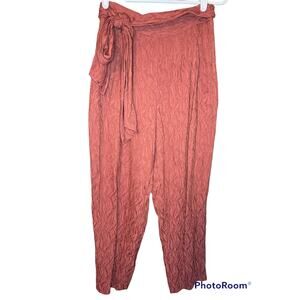 ETT:TWA By Anthropologie Tie Waist Rose Terrcotta Cropped Pull On Pants Size 4